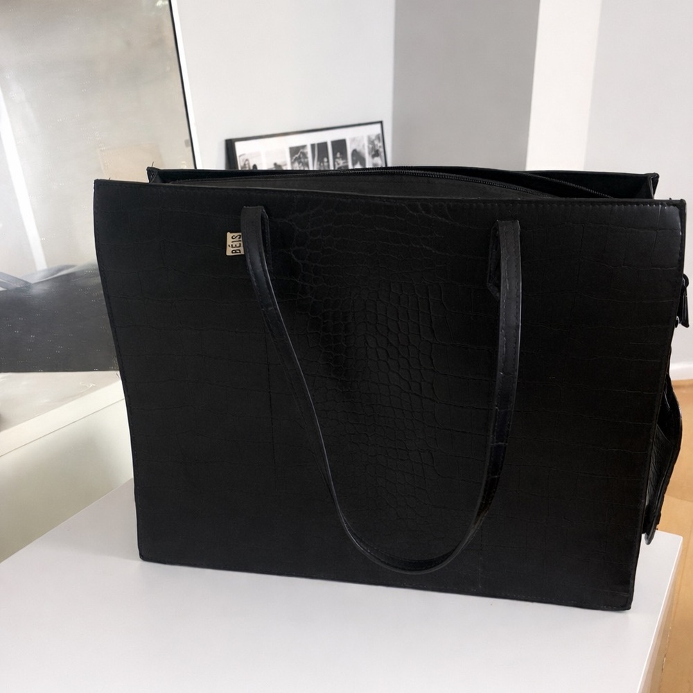 Beis - The Large Work Tote in Black Croc
